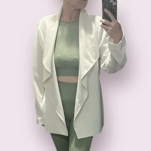 Alfani Soft White Open Front Draped Blazer | Size L - Picture 2 of 16